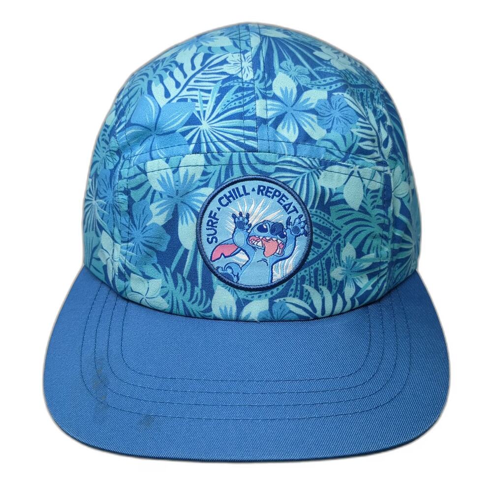 Disney 5 Panel Blue OSFM Hat Stitch Surf Chill Repeat Floral Tropical Snapback